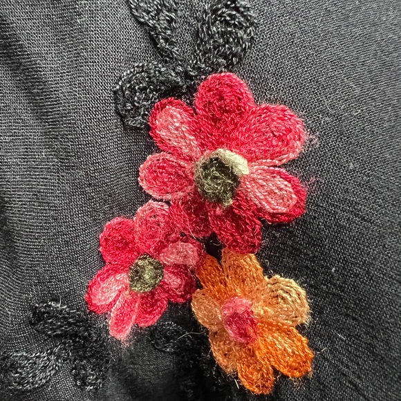 Anandas black floral embroidered poncho wrap bead feather ties tassels one size - Picture 3 of 7